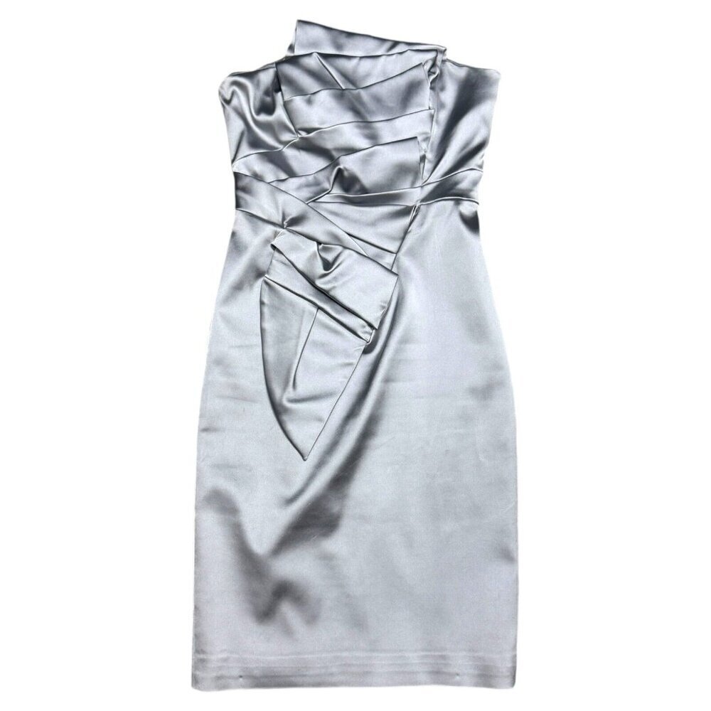 Karen Millen Silver Satin Strapless Mini Dress